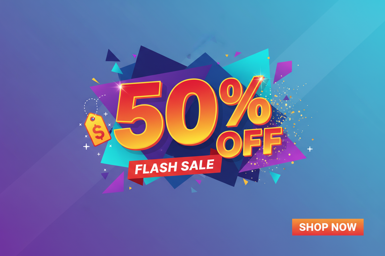 generate a banner with 50% off 